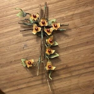 Rustic Floral Metal Wall Decor with Yellow and Green Accents